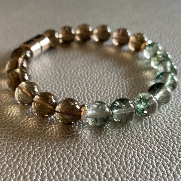 Natural Green Phantom Quartz & Smoky Quartz Gemstone bead Bracelet Luck& Success - Picture 6 of 6